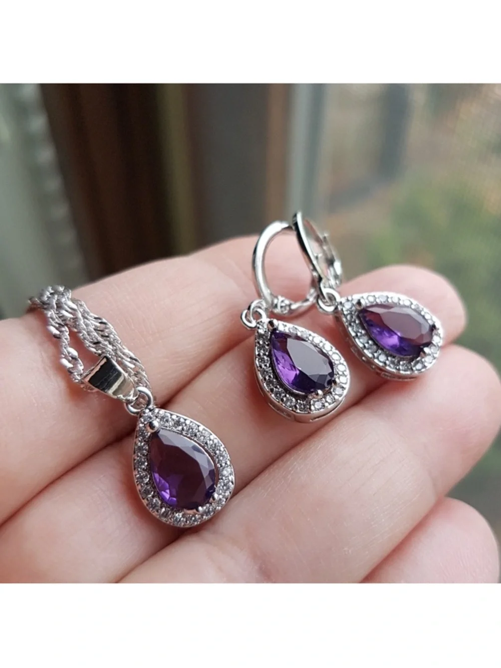 Swarovski Elements Amethyst Purple 925 Sterling Silver Teardrop Earrings NEW